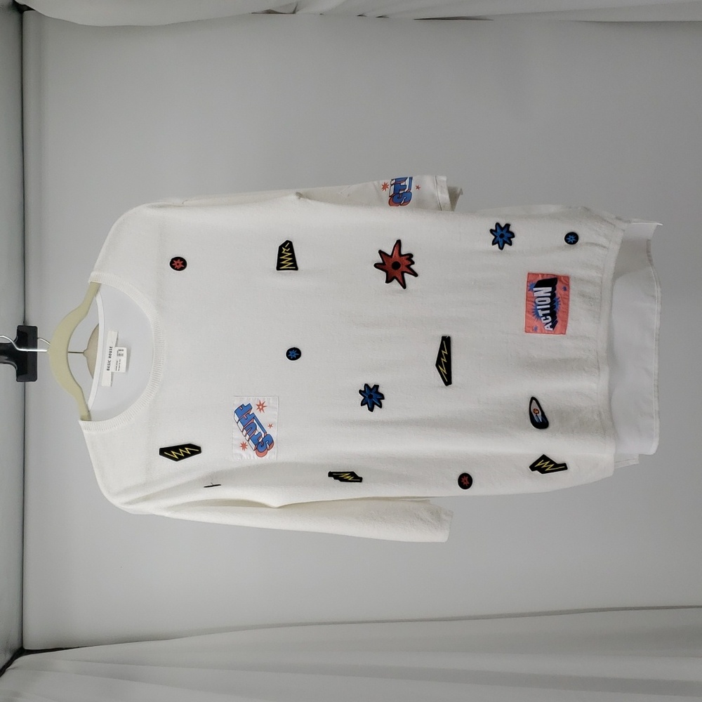 Basic House Rayon Blend Graphic Whimsy Patch Oversized Quarter Sleeve Size XS